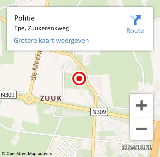 Locatie op kaart van de 112 melding: Politie Epe, Zuukerenkweg op 1 juli 2021 12:06