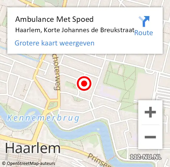 Locatie op kaart van de 112 melding: Ambulance Met Spoed Naar Haarlem, Korte Johannes de Breukstraat op 1 juli 2021 12:13