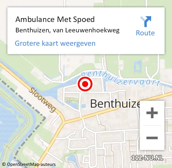 Locatie op kaart van de 112 melding: Ambulance Met Spoed Naar Benthuizen, van Leeuwenhoekweg op 1 juli 2021 12:13