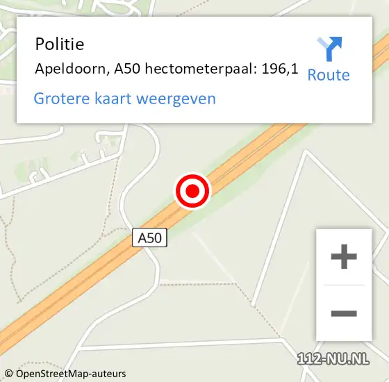 Locatie op kaart van de 112 melding: Politie Apeldoorn, A50 hectometerpaal: 196,1 op 1 juli 2021 12:27
