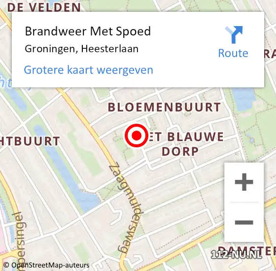 Locatie op kaart van de 112 melding: Brandweer Met Spoed Naar Groningen, Heesterlaan op 1 juli 2021 12:38