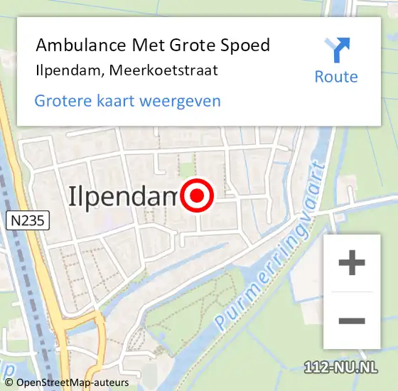 Locatie op kaart van de 112 melding: Ambulance Met Grote Spoed Naar Ilpendam, Meerkoetstraat op 1 juli 2021 12:43