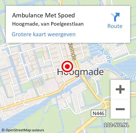 Locatie op kaart van de 112 melding: Ambulance Met Spoed Naar Hoogmade, van Poelgeestlaan op 1 juli 2021 13:16