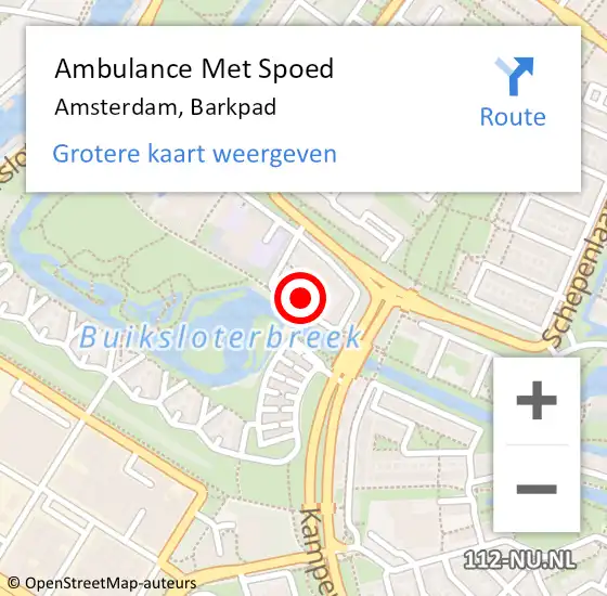 Locatie op kaart van de 112 melding: Ambulance Met Spoed Naar Amsterdam, Barkpad op 1 juli 2021 13:21