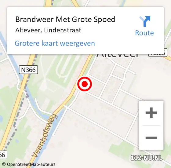 Locatie op kaart van de 112 melding: Brandweer Met Grote Spoed Naar Alteveer, Lindenstraat op 1 juli 2021 13:30