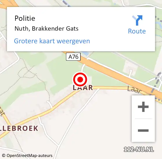 Locatie op kaart van de 112 melding: Politie Nuth, Brakkender Gats op 1 juli 2021 14:44