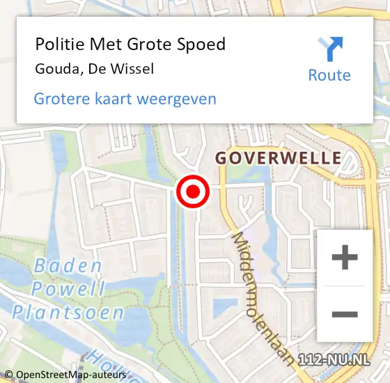 Locatie op kaart van de 112 melding: Politie Met Grote Spoed Naar Gouda, De Wissel op 1 juli 2021 14:50