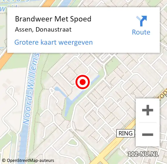 Locatie op kaart van de 112 melding: Brandweer Met Spoed Naar Assen, Donaustraat op 1 juli 2021 14:53