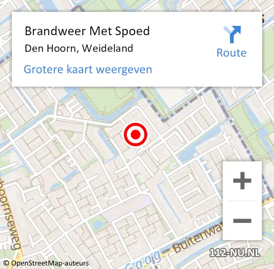 Locatie op kaart van de 112 melding: Brandweer Met Spoed Naar Den Hoorn, Weideland op 1 juli 2021 15:02