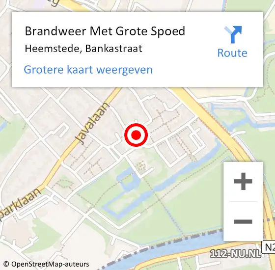 Locatie op kaart van de 112 melding: Brandweer Met Grote Spoed Naar Heemstede, Bankastraat op 1 juli 2021 15:04