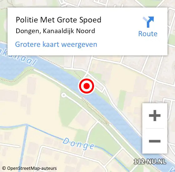 Locatie op kaart van de 112 melding: Politie Met Grote Spoed Naar Dongen, Kanaaldijk Noord op 1 juli 2021 15:43