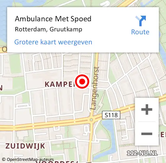 Locatie op kaart van de 112 melding: Ambulance Met Spoed Naar Rotterdam, Gruutkamp op 1 juli 2021 16:04