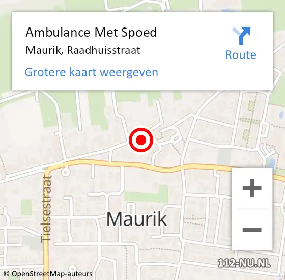 Locatie op kaart van de 112 melding: Ambulance Met Spoed Naar Maurik, Raadhuisstraat op 1 juli 2021 16:10