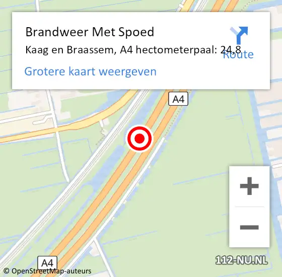 Locatie op kaart van de 112 melding: Brandweer Met Spoed Naar Kaag en Braassem, A4 hectometerpaal: 24,8 op 1 juli 2021 16:28