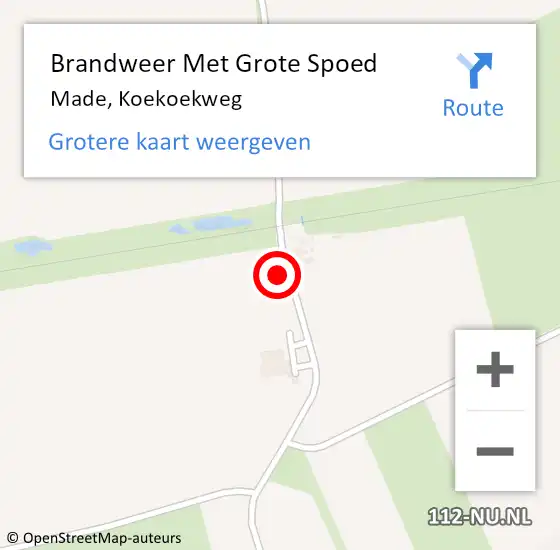 Locatie op kaart van de 112 melding: Brandweer Met Grote Spoed Naar Made, Koekoekweg op 1 juli 2021 16:36