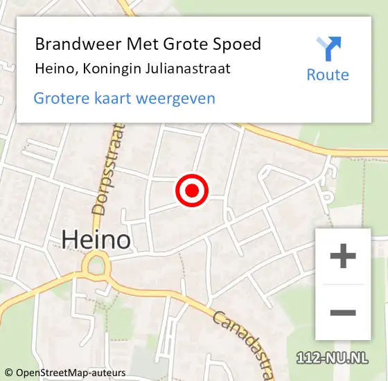 Locatie op kaart van de 112 melding: Brandweer Met Grote Spoed Naar Heino, Koningin Julianastraat op 1 juli 2021 16:41