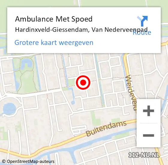 Locatie op kaart van de 112 melding: Ambulance Met Spoed Naar Hardinxveld-Giessendam, Van Nederveenpad op 1 juli 2021 16:56