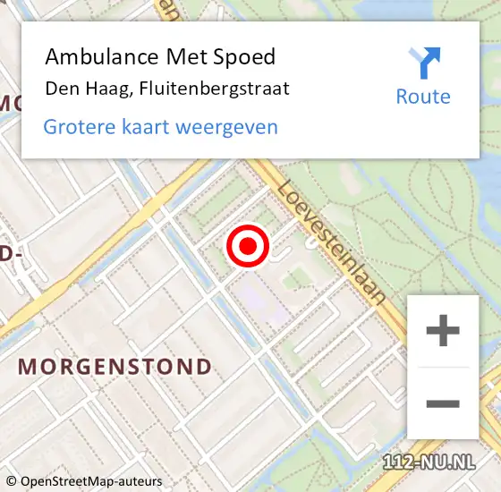 Locatie op kaart van de 112 melding: Ambulance Met Spoed Naar Den Haag, Fluitenbergstraat op 1 juli 2021 17:08