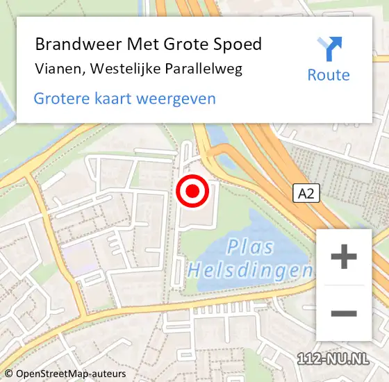 Locatie op kaart van de 112 melding: Brandweer Met Grote Spoed Naar Vianen, Westelijke Parallelweg op 1 juli 2021 17:45