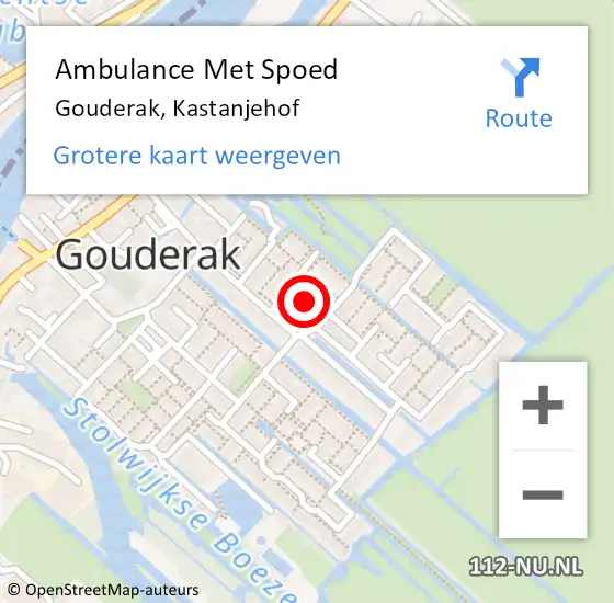 Locatie op kaart van de 112 melding: Ambulance Met Spoed Naar Gouderak, Kastanjehof op 1 juli 2021 18:02