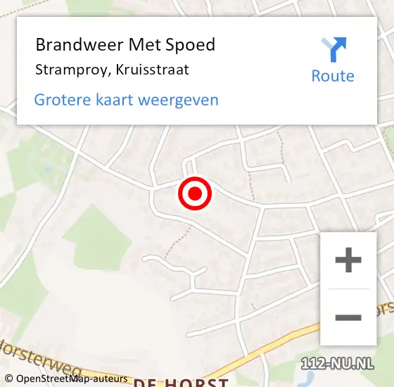 Locatie op kaart van de 112 melding: Brandweer Met Spoed Naar Stramproy, Kruisstraat op 1 juli 2021 18:44