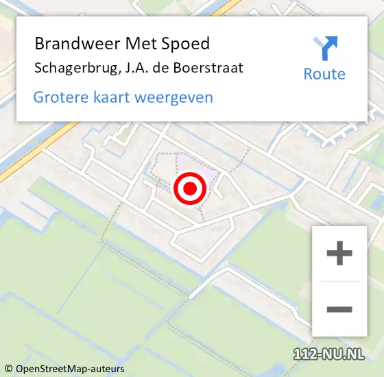 Locatie op kaart van de 112 melding: Brandweer Met Spoed Naar Schagerbrug, J.A. de Boerstraat op 1 juli 2021 18:56