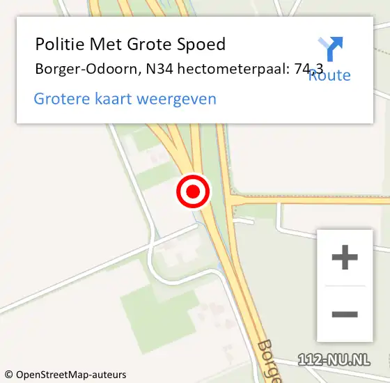 Locatie op kaart van de 112 melding: Politie Met Grote Spoed Naar Borger-Odoorn, N34 hectometerpaal: 74,3 op 1 juli 2021 19:19