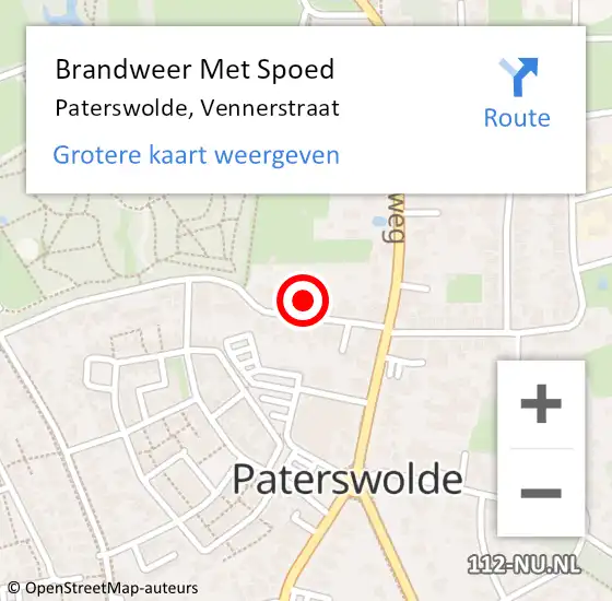 Locatie op kaart van de 112 melding: Brandweer Met Spoed Naar Paterswolde, Vennerstraat op 1 juli 2021 19:21