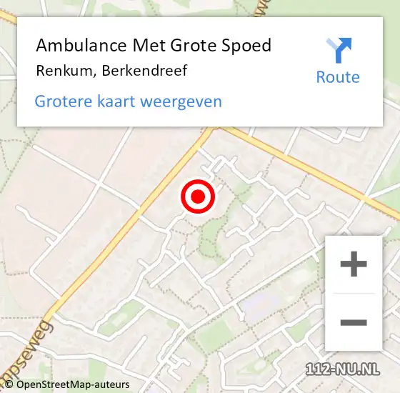 Locatie op kaart van de 112 melding: Ambulance Met Grote Spoed Naar Renkum, Berkendreef op 1 juli 2021 20:16