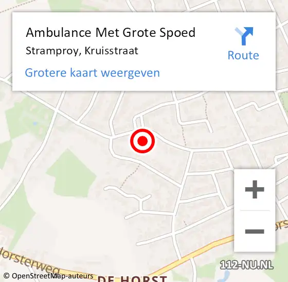 Locatie op kaart van de 112 melding: Ambulance Met Grote Spoed Naar Stramproy, Kruisstraat op 1 juli 2021 20:22