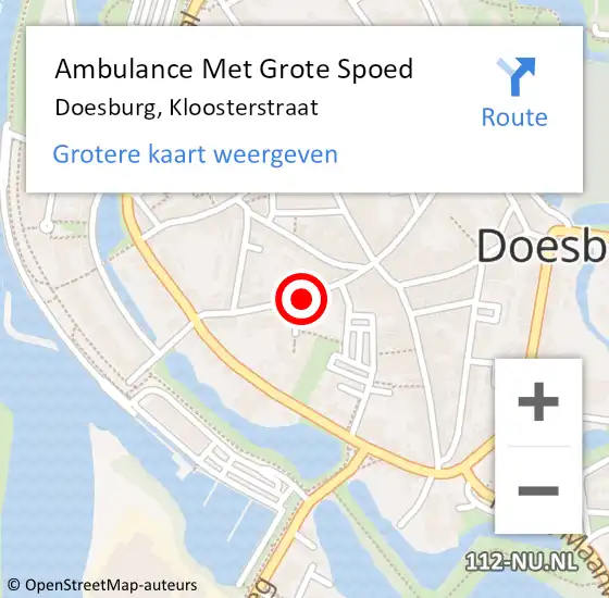 Locatie op kaart van de 112 melding: Ambulance Met Grote Spoed Naar Doesburg, Kloosterstraat op 1 juli 2021 20:42