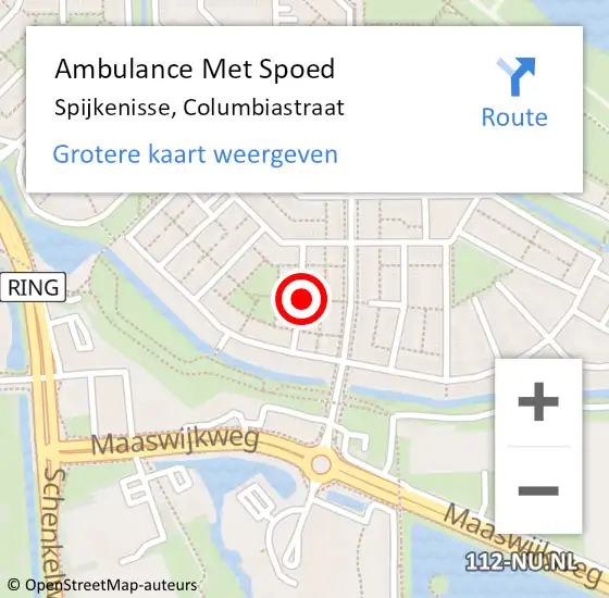 Locatie op kaart van de 112 melding: Ambulance Met Spoed Naar Spijkenisse, Columbiastraat op 1 juli 2021 21:15