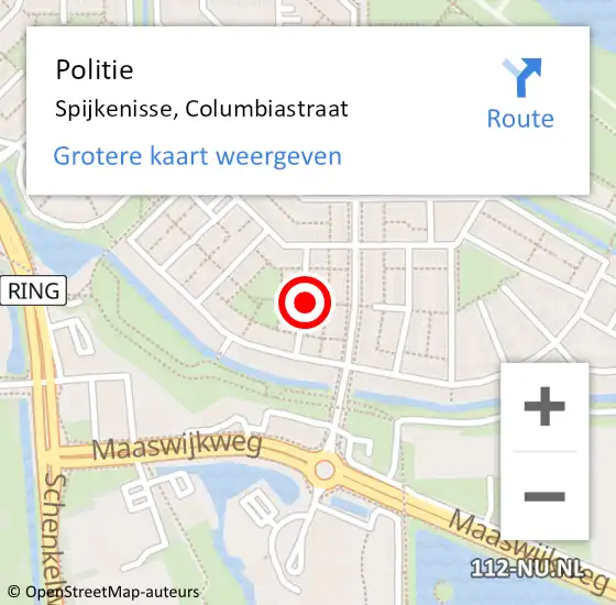 Locatie op kaart van de 112 melding: Politie Spijkenisse, Columbiastraat op 1 juli 2021 21:17