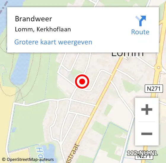 Locatie op kaart van de 112 melding: Brandweer Lomm, Kerkhoflaan op 1 juli 2021 21:37