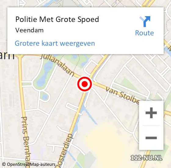 Locatie op kaart van de 112 melding: Politie Met Grote Spoed Naar Veendam op 1 juli 2021 21:43