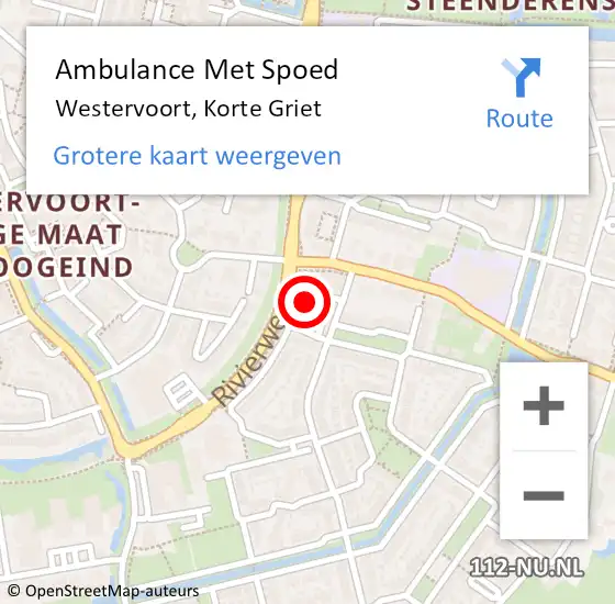 Locatie op kaart van de 112 melding: Ambulance Met Spoed Naar Westervoort, Korte Griet op 1 juli 2021 22:14