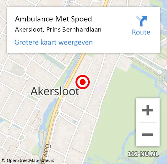 Locatie op kaart van de 112 melding: Ambulance Met Spoed Naar Akersloot, Prins Bernhardlaan op 1 juli 2021 23:00