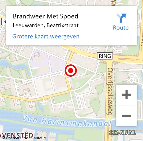 Locatie op kaart van de 112 melding: Brandweer Met Spoed Naar Leeuwarden, Beatrixstraat op 1 juli 2021 23:20