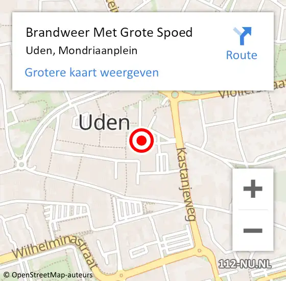 Locatie op kaart van de 112 melding: Brandweer Met Grote Spoed Naar Uden, Mondriaanplein op 1 juli 2021 23:21