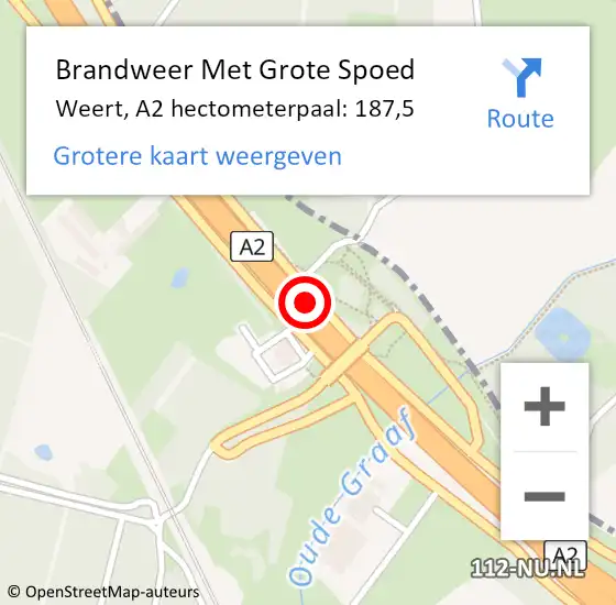 Locatie op kaart van de 112 melding: Brandweer Met Grote Spoed Naar Weert, A2 hectometerpaal: 187,5 op 1 juli 2021 23:50