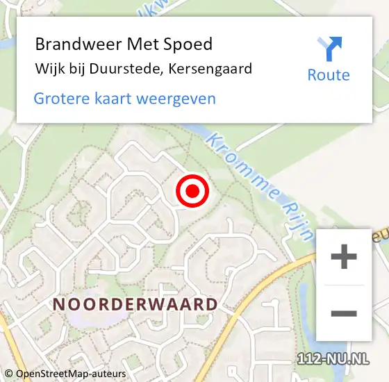 Locatie op kaart van de 112 melding: Brandweer Met Spoed Naar Wijk bij Duurstede, Kersengaard op 2 juli 2021 00:09