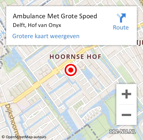 Locatie op kaart van de 112 melding: Ambulance Met Grote Spoed Naar Delft, Hof van Onyx op 2 juli 2021 00:18