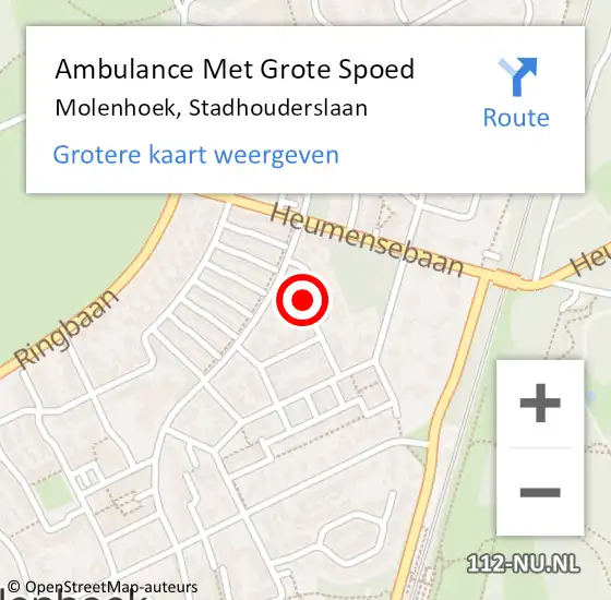 Locatie op kaart van de 112 melding: Ambulance Met Grote Spoed Naar Molenhoek, Stadhouderslaan op 2 juli 2021 00:39