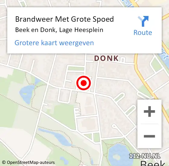 Locatie op kaart van de 112 melding: Brandweer Met Grote Spoed Naar Beek en Donk, Lage Heesplein op 2 juli 2021 01:09