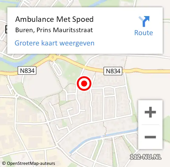 Locatie op kaart van de 112 melding: Ambulance Met Spoed Naar Buren, Prins Mauritsstraat op 2 juli 2021 02:10