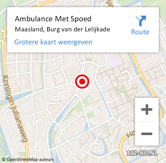 Locatie op kaart van de 112 melding: Ambulance Met Spoed Naar Maasland, Burg van der Lelijkade op 2 juli 2021 03:10