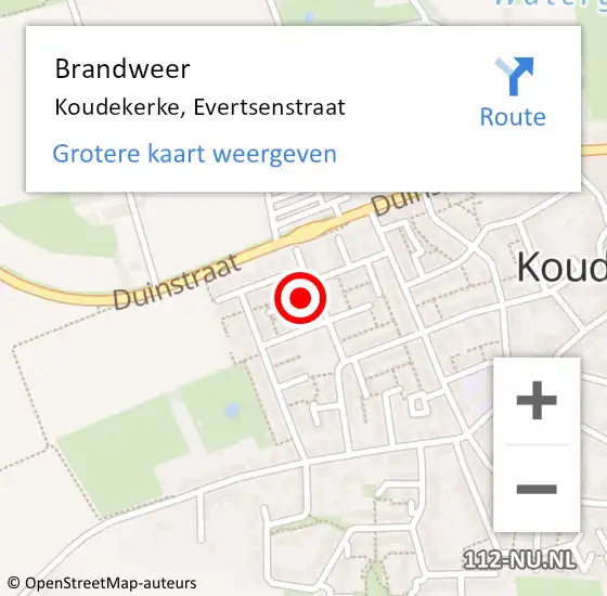 Locatie op kaart van de 112 melding: Brandweer Koudekerke, Evertsenstraat op 2 juli 2021 03:32