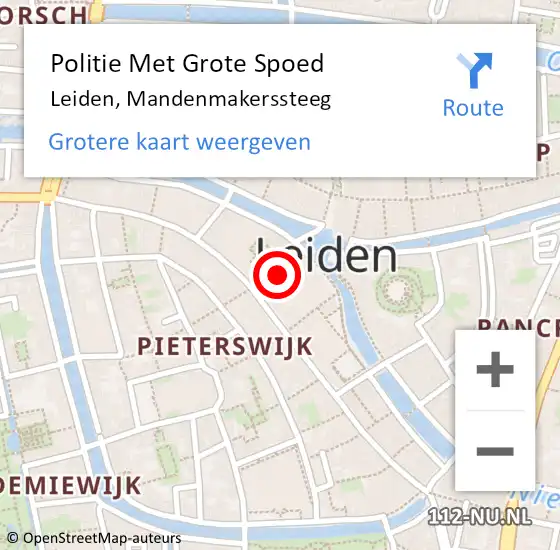 Locatie op kaart van de 112 melding: Politie Met Grote Spoed Naar Leiden, Mandenmakerssteeg op 2 juli 2021 03:33