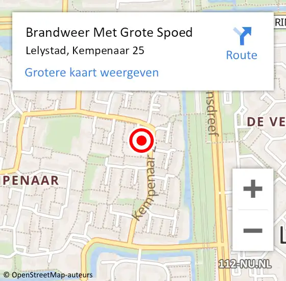 Locatie op kaart van de 112 melding: Brandweer Met Grote Spoed Naar Lelystad, Kempenaar 25 op 2 juli 2021 03:49