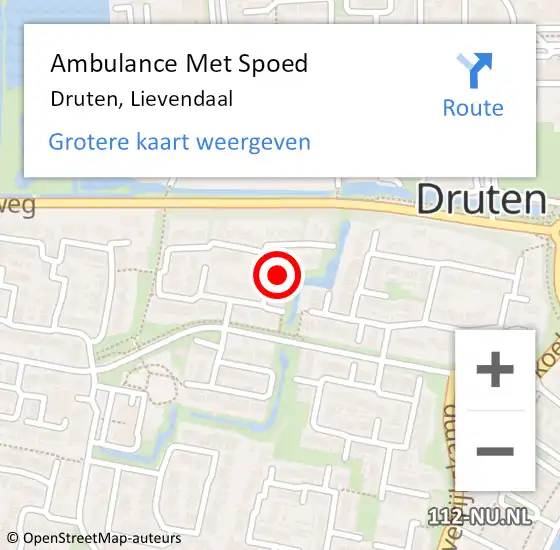 Locatie op kaart van de 112 melding: Ambulance Met Spoed Naar Druten, Lievendaal op 2 juli 2021 05:37